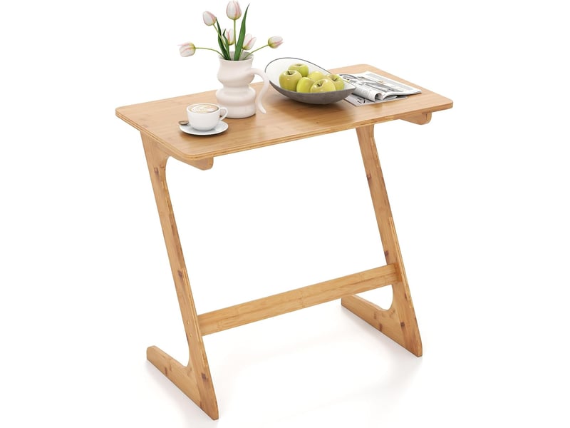 Table D'appoint En Forme De Z En Bambou Massif - 75 X 40 X 70 Cm - Plateau Spacieux, Support 50 Kg - Pour Salon, Chambre