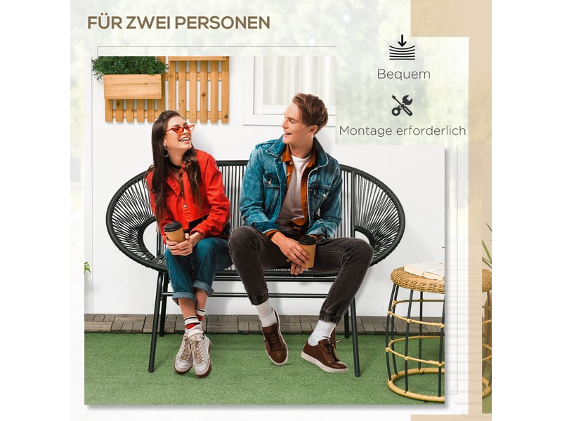  Banc de jardin 2 places en résine tressée et acier noir 132 x 72 x 83 cm  - Conforama D