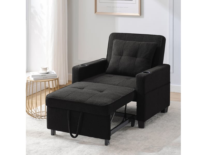  Fauteuil convertible 3 en 1 avec dossier inclinable, couchage d'appoint, porte-gobelets et port usb, noir  - Conforama B