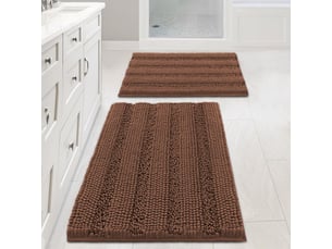 Tapis de baintapis de bain, couleur café, 43*61cm + 51*81cm, ensemble de 2 pièces, tapis de bain antidérapant extra épais en chenille