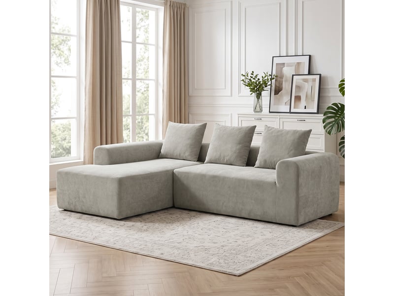  Canapé d'angle 3 places aosenyunzhou en chenille avec méridienne et assise profonde gris clair 242 cm T1003-01-19759 - Conforama D