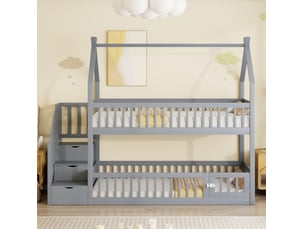 Lit superposé 90x200 cm <strong>OKWISH</strong> <strong></strong> coloris gris