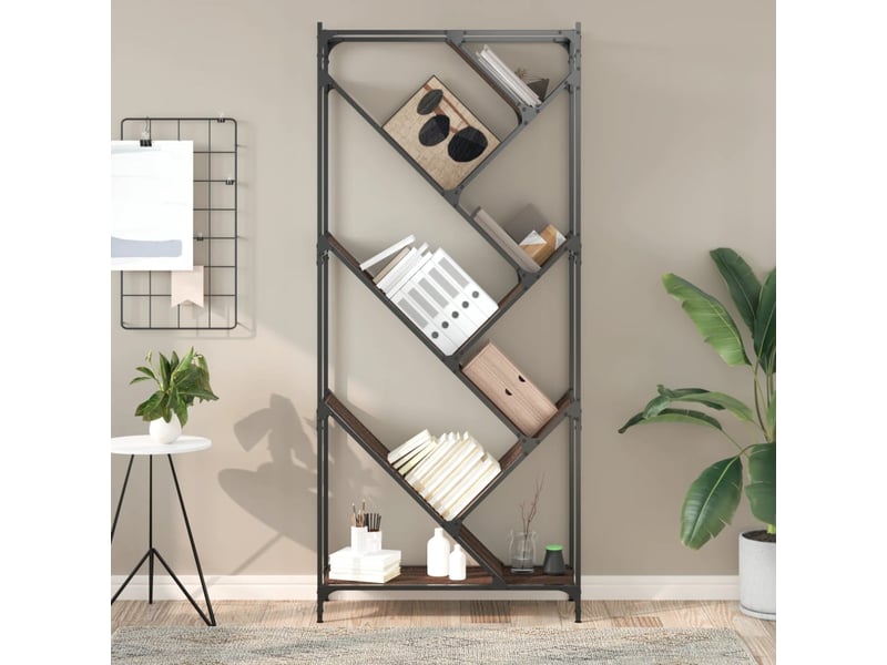  Bibliothèque, étagère de rangement chêne marron 79x30x180 cm bois ingénierie et métal  - Conforama C