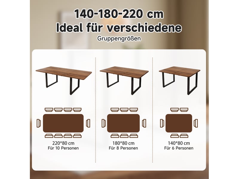 Table à manger extensible 140180220 x 80 cm – mdf et pieds métal – noyer - Conforama E
