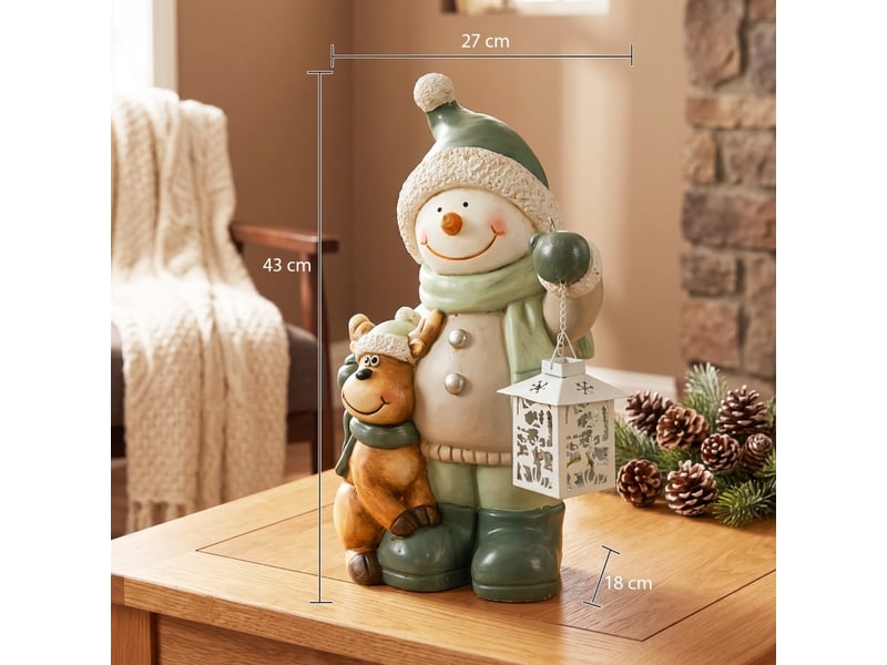 Bonhomme de neige 43 cm en mgo avec lanterne led et minuterie, pour entrée et zone de porte - Conforama C