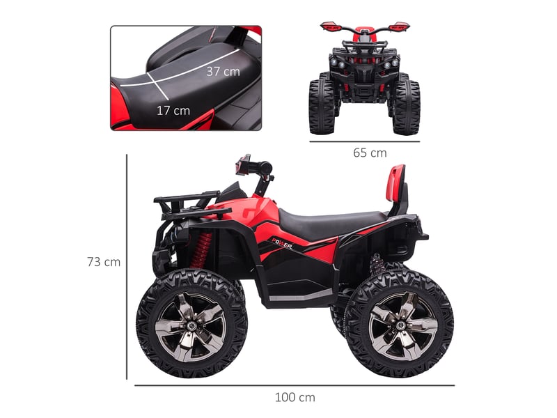  Quad buggy électrique enfant 12 v, 8 kmh, effets lumineux et sonores, siège avec dossier, porte-bagages avant, métal et pp  - Conforama E