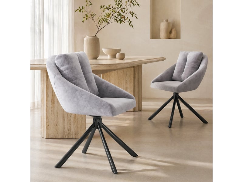 Chaise de salle à manger lot de 2 pivotante à 360° ergonomique avec dossier en velours gris - Conforama C