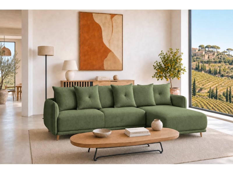 Bandol - canapé d'angle convertible tissu lisse 3 places vert - Conforama B