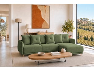 Canapé d'angle réversible convertible CASANOVA 3 places Tissu vert avec coffre de rangement