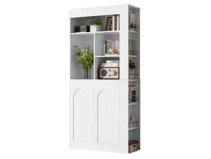 Meuble de rangement avec 2 portes, étagères ouvertes et tablettes réglables pour salon blanc 85 × 35 × 180 cm