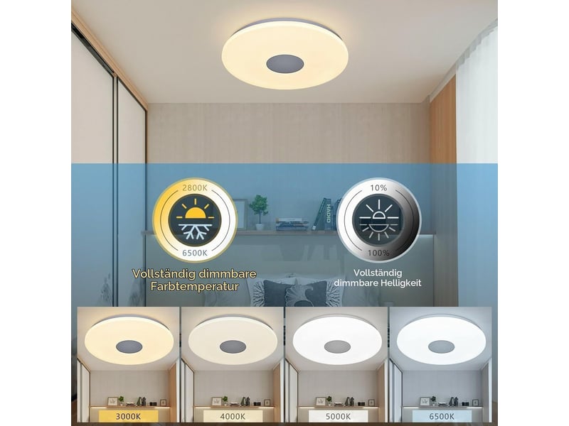  Plafonnier led wi-fi 30 cm 24 w – compatible alexa et google home, intensité réglable via application, indice de protection ip44  - Conforama B