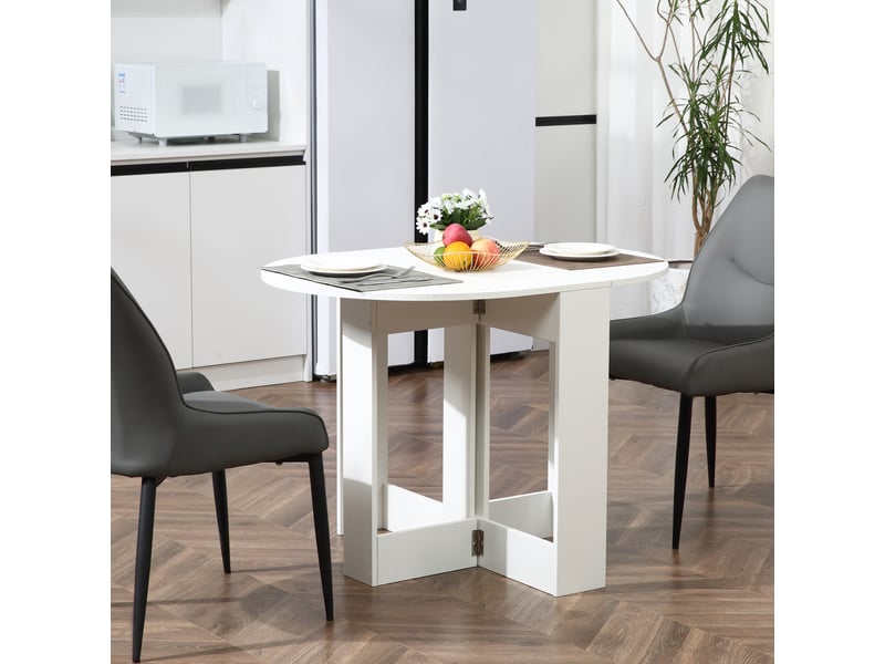  Table pliable de cuisine salle à manger 2 abattants - table ovale extensible - 104l x 76l x 73,7h cm en bois blanc  - Conforama C