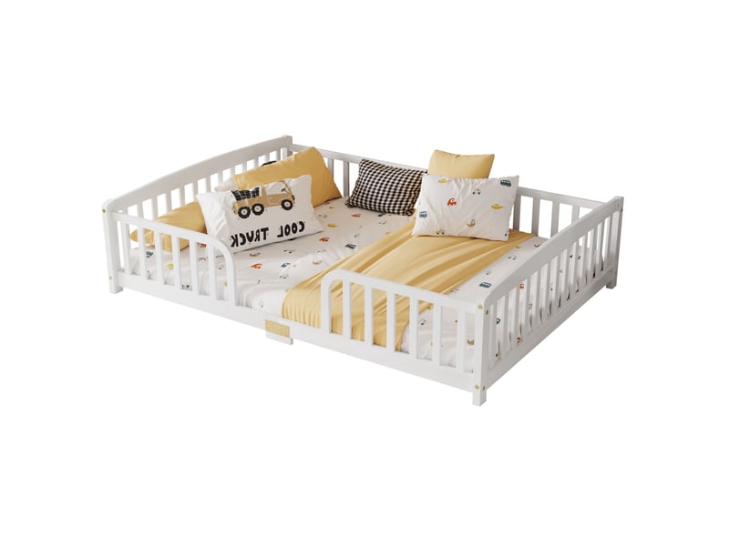  Lit au sol enfant modenvie 140 x 200 cm avec barrières de sécurité ouverture centrale pin et contreplaqué blanc  - Conforama A
