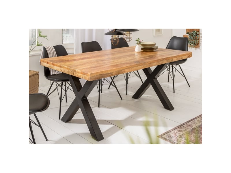  Table de salle à manger loden – bois massif de manguier verni – 160 cm – style industriel  - Conforama B