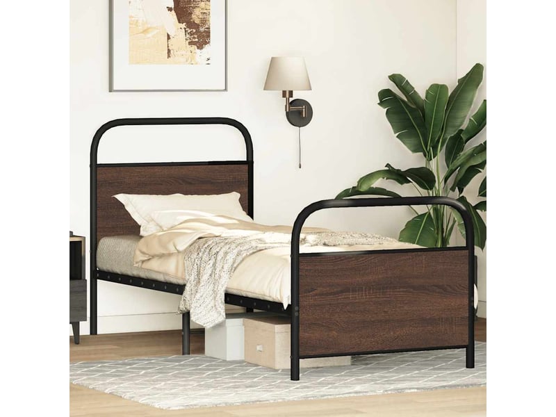  Lit simple- lit adulte -  cadre de lit sans matelas 80x200cm chêne marron bois ingénierie  - Conforama C