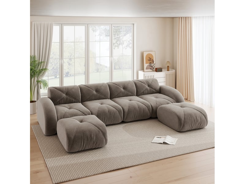 Canapé modulable en u 4 places taupe avec 2 poufs, en tissu doux sans cadre, sans montage pour le salon - Conforama B