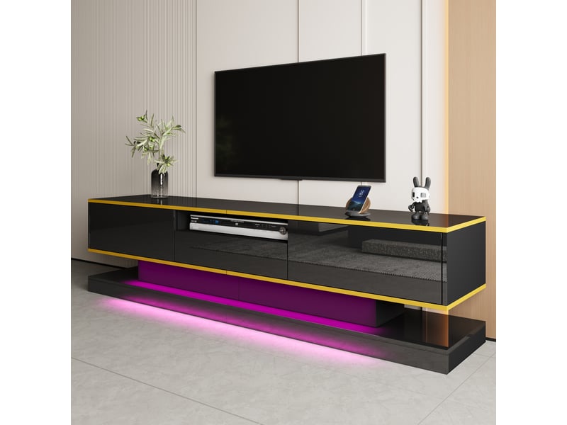  Meuble tv led180cm avec trois tiroirs et un compartiment ouvert,lumières led à changement de couleur  - Conforama B