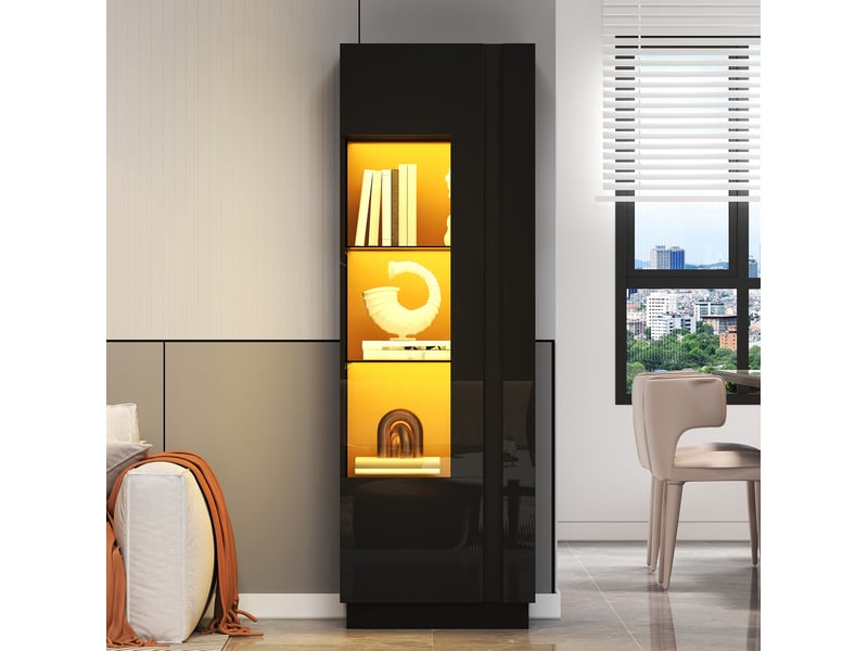  Vitrine haute 60x40x180 cm noire avec led et porte en acrylique  - Conforama D