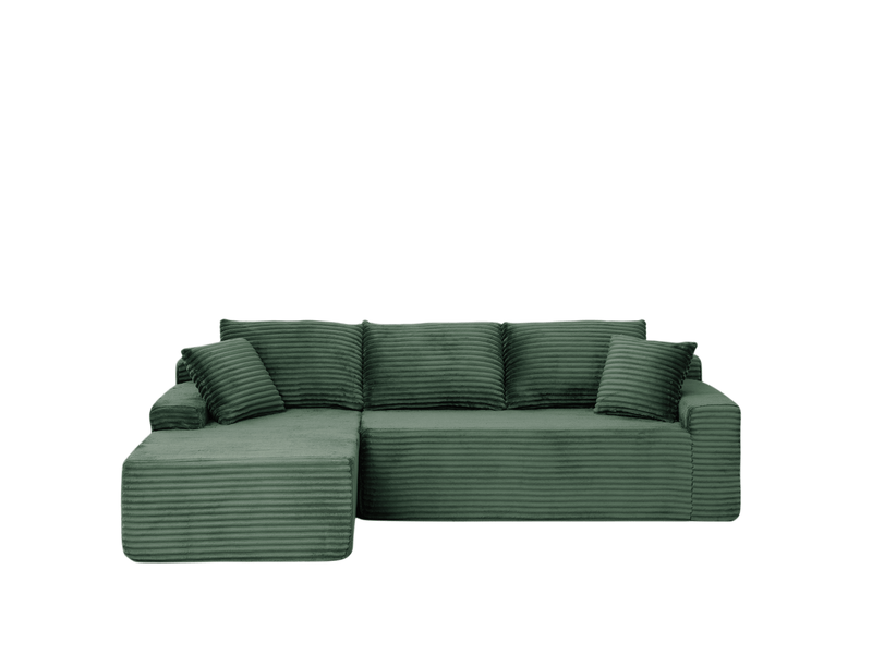  Canapé d’angle modulable 4 places en velours côtelé vert, 239x156x79 cm  - Conforama E