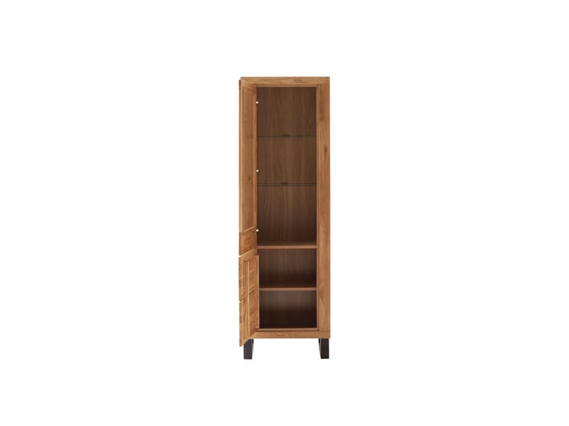  Vitrine 2 portes, ouverture à gauche, coloris chêne massif huilé - longueur 63 × profondeur 40 × hauteur 199 cm  - Conforama C