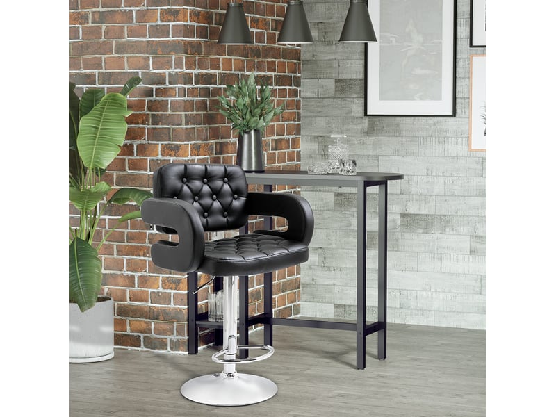  Tabouret de bar pivotant chaise de bar réglable en hauteur avec dossier repose-pieds et accoudoirs 61x50x93-113cm noir  - Conforama D