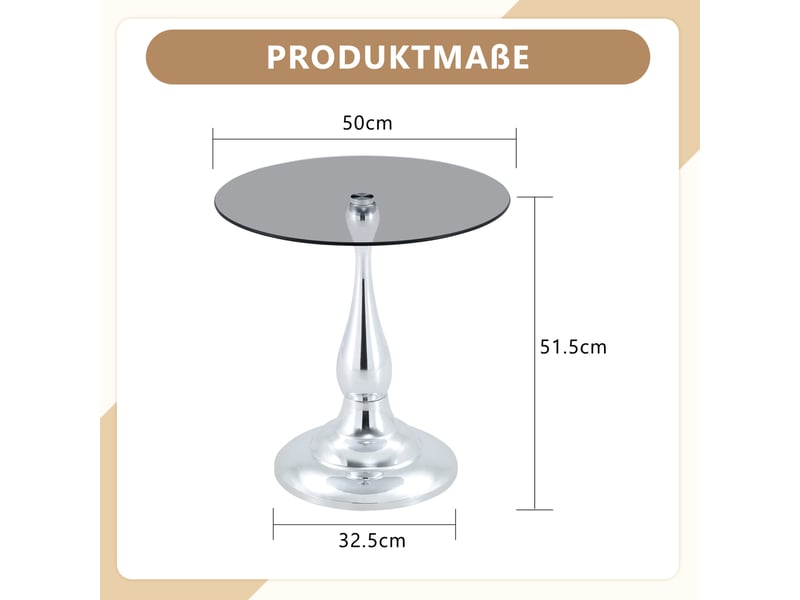  Table d'appoint ronde en verre trempé et métal argenté, 50 x 50 x 51,5 cm  - Conforama E