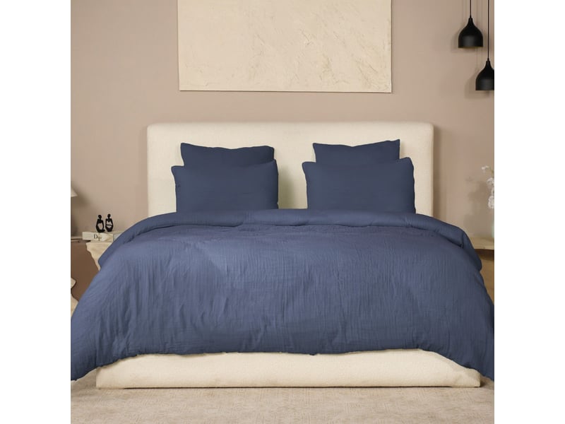  Parure housse de couette 260x240cm + 2 taies 100% gaze de coton lavée bleu pétrole - valma VALMA - Conforama A