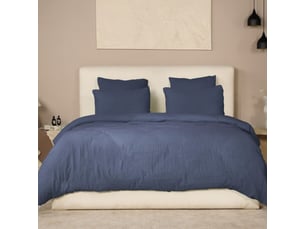 Parure housse de couette 260x240cm + 2 taies 100% gaze de coton lavée bleu pétrole - valma