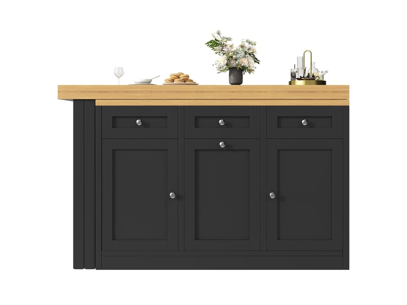  Table bar extensible 120-200x40x76 cm avec rangement et tiroir, îlot de cuisine multifonctionnel, mdf noir  - Conforama R