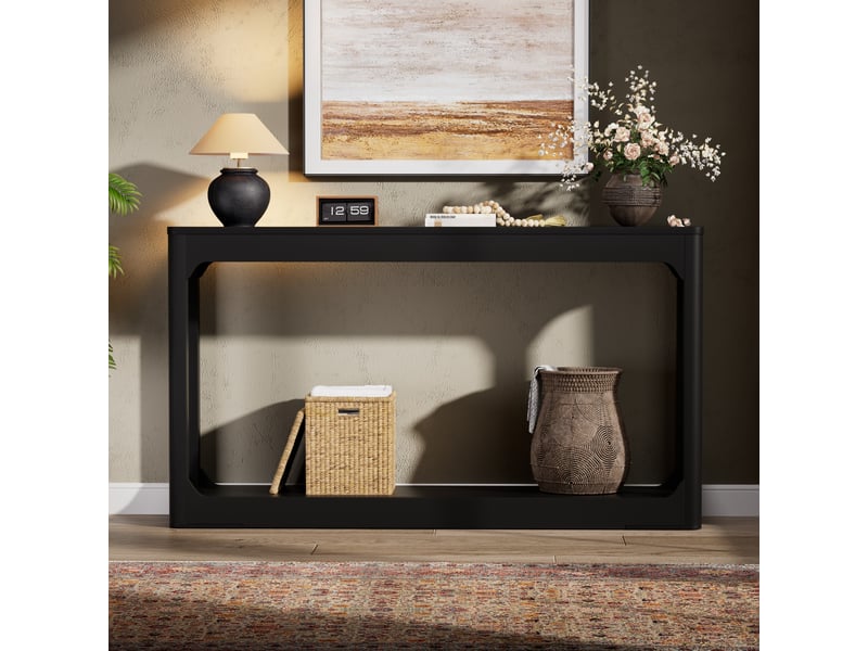  Console 140x30x79 cm en mdf noir avec rangement  - Conforama E