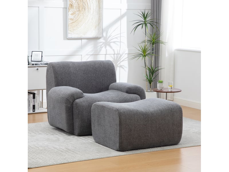  Fauteuil avec pouf en chenille gris, mousse haute élasticité 30d, emballage sous vide, sans montage  - Conforama B