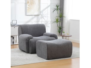Fauteuil avec pouf en chenille gris, mousse haute élasticité 30d, emballage sous vide, sans montage