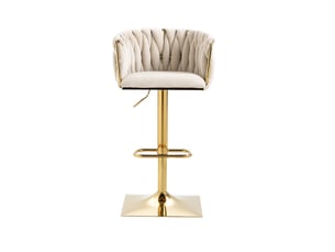 Lot de 2 chaises de bar rotative à 360° et réglable en hauteur avec repose-pied, velours, beige