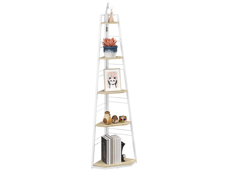  Bibliothèque d'angle à 5 étagères avec cadre pliable et pieds réglables, couleur bois  - Conforama A