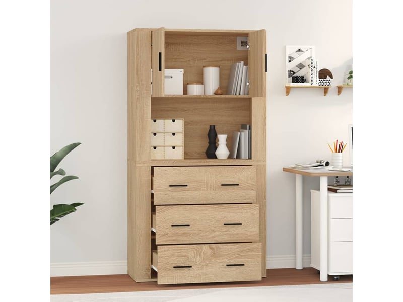  Buffet haut - bahut - meuble de rangement chêne sonoma bois d'ingénierie  - Conforama C