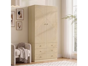 Armoire 2 porte(s) battante 6 tiroir(s) <strong>BGSRYAO</strong> <strong></strong> coloris bois clair largeur 90 cm