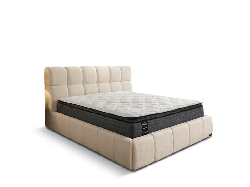  Ensemble lit coffre aneto et matelas nirvana 160x200 cm - tissu chenille beige - mémoire de forme PREMIUM - Conforama A