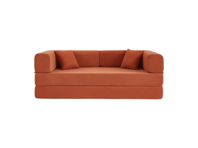 Canapé convertible, canapé-lit, en velours tricoté, orange, pour salon, mobilier pour espace de vie, chambre - Conforama D