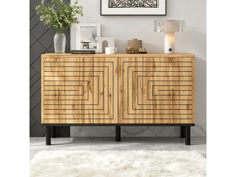  Buffet effet bois design geometric 3 portes 6 compartiments  - Conforama C