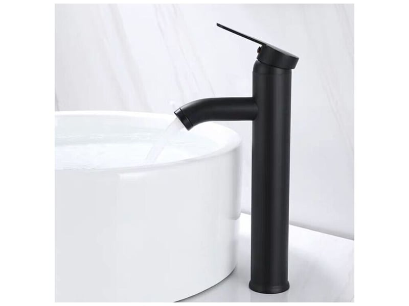  Mitigeur de lavabo, design à bec haut, robinet monotrou, pour vasque à poser sur table pour salle de bain en cuivre chromé avec mousseur démontable  - Conforama A