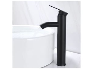 Mitigeur de lavabo, design à bec haut, robinet monotrou, pour vasque à poser sur table pour salle de bain en cuivre chromé avec mousseur démontable