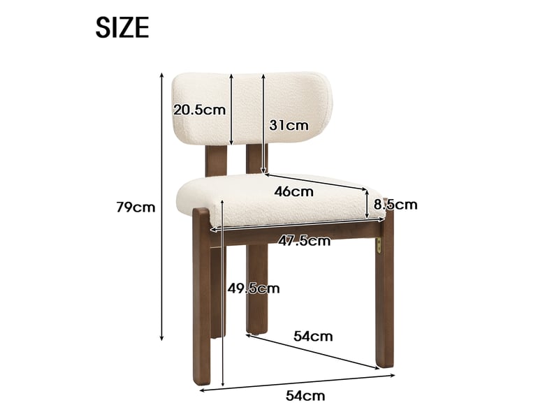  Chaise de salle à manger 54x54x79 cm - lot de 2 - bouclette - confort quotidien - design moderne - pour salle à manger - assise rembourrée - marron CozyNest - Conforama D