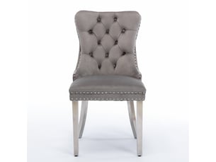 Lot de 2 chaises de salle à manger en velours gris, bois massif, capitonné, pieds chromés - design moderne
