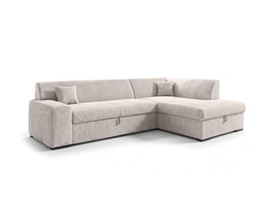Canapé d'angle droit convertible <strong>AX LIVING </strong> <strong>Lucera</strong> 4 places Velours côtelé blanc avec coffre de rangement