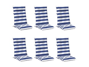 Lot de 6 coussins d'extérieur, coussins de chaise tissu bleu et blanc 120 x 50 x 7 cm cf56440