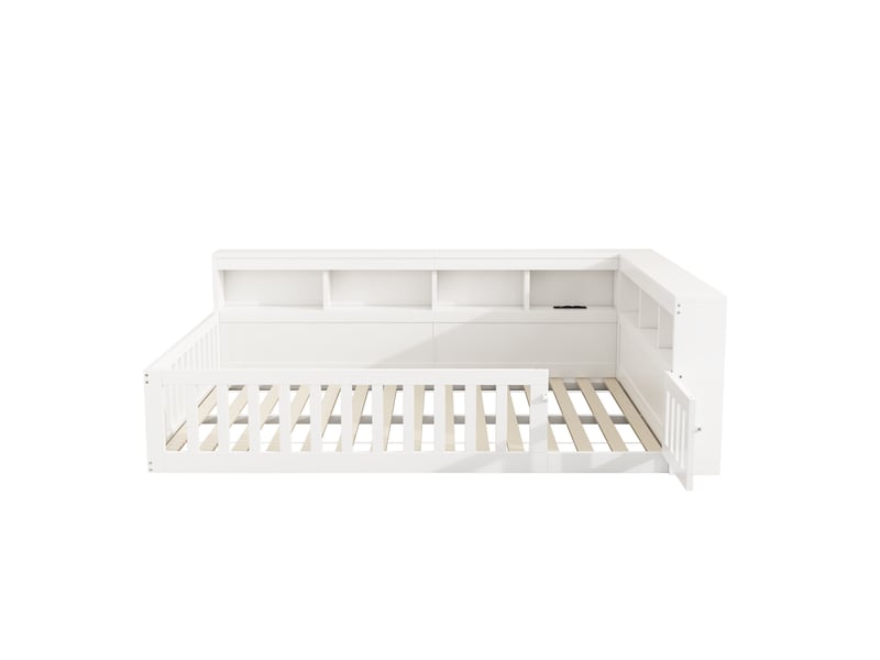  Lit banquette 140*200cm, blanc, sans matelas, sommier inclus, coffre latéral, prise et usb, pour chambre  - Conforama A