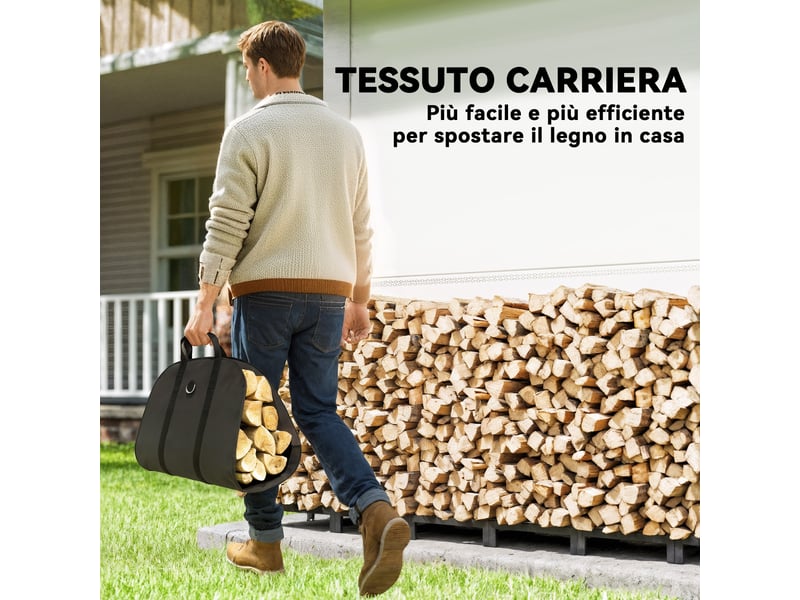  Porte-bûches extérieur réglable en acier, capacité 150 kg, 235 x 31 x 116 cm, noir  - Conforama R
