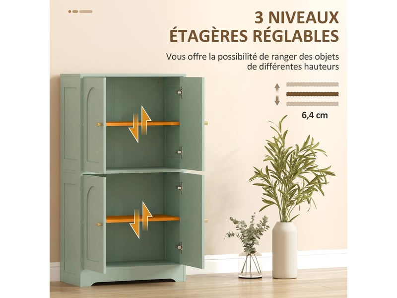  Bahut armoire de cuisine - 4 portes, 2 étagères - dim. 60 x 30 x 110 cm - vert de gris doré  - Conforama D