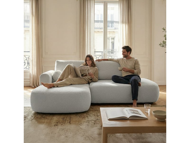 Canapé molino convertible 4 places angle gauche gris clair laine bouclée 3CA61.LO.4AC.G.16 - Conforama B