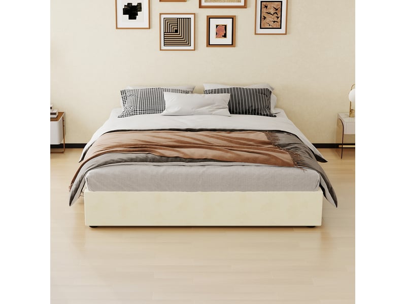  Lit double 160x200 avec sommier à lattes et matelas beige homvra  - Conforama D